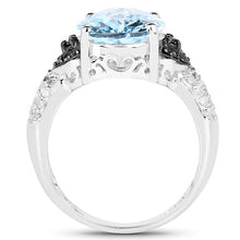 Load image into Gallery viewer, 5.37 Carat Genuine Swiss Blue Topaz, Black Diamond &amp; White Topaz .925 Sterling Silver Ring
