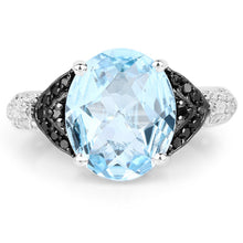 Load image into Gallery viewer, 5.37 Carat Genuine Swiss Blue Topaz, Black Diamond &amp; White Topaz .925 Sterling Silver Ring
