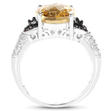Load image into Gallery viewer, 4.65 Carat Genuine Citrine, Champagne Diamond &amp; White Diamond .925 Sterling Silver Ring
