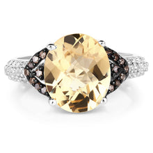 Load image into Gallery viewer, 4.65 Carat Genuine Citrine, Champagne Diamond &amp; White Diamond .925 Sterling Silver Ring
