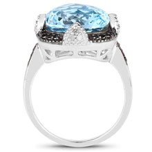 Load image into Gallery viewer, 8.29 Carat Genuine Swiss Blue Topaz, Black Diamond &amp; White Diamond .925 Sterling Silver Ring
