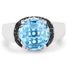 Load image into Gallery viewer, 4.94 Carat Genuine Baby Swiss Blue Topaz and Black Diamond .925 Sterling Silver Ring
