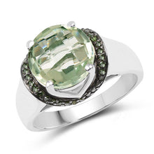Load image into Gallery viewer, 3.95 Carat Genuine Green Amethyst and Green Diamond .925 Sterling Silver Ring
