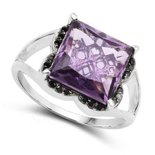 Load image into Gallery viewer, 4.58 Carat Genuine Amethyst &amp; Black Diamond .925 Sterling Silver Ring
