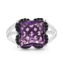 Load image into Gallery viewer, 4.58 Carat Genuine Amethyst &amp; Black Diamond .925 Sterling Silver Ring
