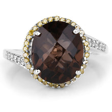 Load image into Gallery viewer, 4.85 Carat Genuine Smoky Quartz, Yellow Diamond &amp; White Diamond .925 Sterling Silver Ring
