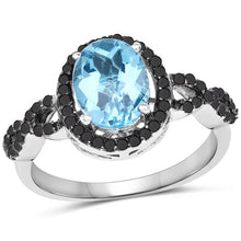 Load image into Gallery viewer, 2.92 Carat Genuine Blue Topaz, Black Diamond &amp; White Diamond .925 Sterling Silver Ring
