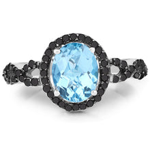 Load image into Gallery viewer, 2.92 Carat Genuine Blue Topaz, Black Diamond &amp; White Diamond .925 Sterling Silver Ring
