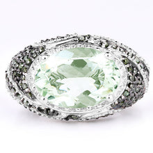 Load image into Gallery viewer, 5.98 Carat Genuine Green Amethyst &amp; Green Diamond .925 Sterling Silver Ring
