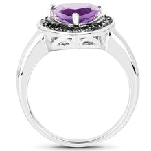 Load image into Gallery viewer, 1.56 Carat Genuine Amethyst and Black Diamond .925 Sterling Silver Ring
