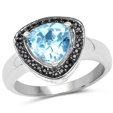 Load image into Gallery viewer, 2.06 Carat Genuine Baby Swiss Blue Topaz and Black Diamond .925 Sterling Silver Ring
