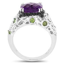 Load image into Gallery viewer, 3.27 Carat Genuine Amethyst, Chrome Diopside &amp; Black Diamond .925 Sterling Silver Ring
