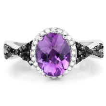 Load image into Gallery viewer, 1.64 Carat Genuine Amethyst, Black Diamond &amp; White Diamond .925 Sterling Silver Ring
