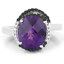Load image into Gallery viewer, 4.52 Carat Genuine Amethyst, Black Diamond &amp; White Diamond .925 Sterling Silver Ring
