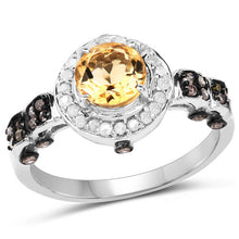 Load image into Gallery viewer, 1.06 Carat Genuine Citrine, Champagne Diamond &amp; White Diamond .925 Sterling Silver Ring
