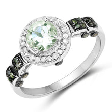 Load image into Gallery viewer, 1.07 Carat Genuine Green Amethyst, Green Diamond and White Diamond .925 Sterling Silver Ring
