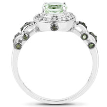Load image into Gallery viewer, 1.07 Carat Genuine Green Amethyst, Green Diamond and White Diamond .925 Sterling Silver Ring
