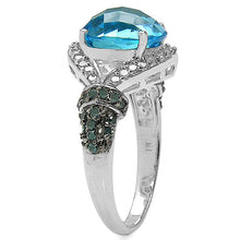 Load image into Gallery viewer, 4.96 Carat Genuine Blue Topaz, Blue Diamond &amp; White Diamond .925 Sterling Silver Ring

