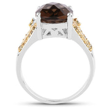 Load image into Gallery viewer, 4.87 Carat Genuine Smoky Quartz and Yellow Diamond .925 Sterling Silver Ring
