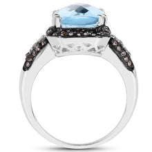 Load image into Gallery viewer, 4.33 Carat Genuine Swiss Blue Topaz, Champagne Diamond &amp; White Diamond .925 Sterling Silver Ring
