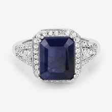 Load image into Gallery viewer, 4.80 Carat Glass Filled Sapphire and White Topaz .925 Sterling Silver Ring
