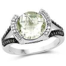 Load image into Gallery viewer, 3.59 Carat Genuine Green Amethyst, Green Diamond &amp; White Diamond .925 Sterling Silver Ring
