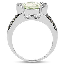 Load image into Gallery viewer, 3.59 Carat Genuine Green Amethyst, Green Diamond &amp; White Diamond .925 Sterling Silver Ring

