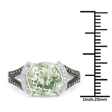 Load image into Gallery viewer, 3.59 Carat Genuine Green Amethyst, Green Diamond &amp; White Diamond .925 Sterling Silver Ring
