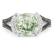 Load image into Gallery viewer, 3.59 Carat Genuine Green Amethyst, Green Diamond &amp; White Diamond .925 Sterling Silver Ring
