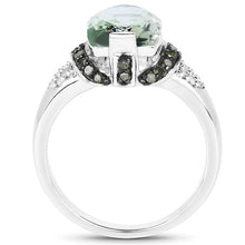 Load image into Gallery viewer, 2.92 Carat Genuine Green Amethyst, Green Diamond &amp; White Diamond .925 Sterling Silver Ring
