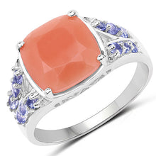 Load image into Gallery viewer, 3.97 Carat Genuine Peach Moonstone and Tanzanite .925 Sterling Silver Ring
