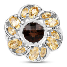 Load image into Gallery viewer, 3.46 Carat Genuine Smoky Quartz &amp; Citrine .925 Sterling Silver Ring
