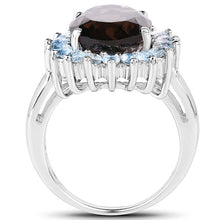 Load image into Gallery viewer, 6.79 Carat Genuine Smoky Quartz &amp; Blue Topaz .925 Sterling Silver Ring
