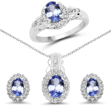 Load image into Gallery viewer, 2.46 Carat Genuine Tanzanite and White Topaz .925 Sterling Silver 3 Piece Jewelry Set (Ring, Earrings, and Pendant w/ Chain)
