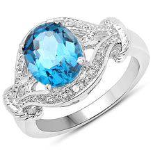 Load image into Gallery viewer, 3.26 Carat Genuine London Blue Topaz &amp; White Diamond .925 Sterling Silver Ring
