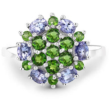 Load image into Gallery viewer, 2.03 Carat Genuine Tanzanite and Chrome Diopside .925 Sterling Silver Ring

