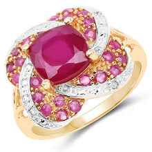 Load image into Gallery viewer, 14K Rose Gold Plated 3.88 Carat Glass Filled Ruby, Ruby and White Topaz .925 Sterling Silver Ring
