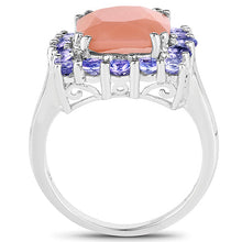 Load image into Gallery viewer, 6.70 Carat Genuine Peach Moonstone and Tanzanite .925 Sterling Silver Ring
