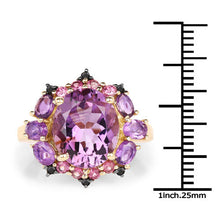 Load image into Gallery viewer, 14K Yellow Gold Plated 5.25 Carat Genuine Amethyst, Rhodolite and Blue Diamond .925 Sterling Silver Ring

