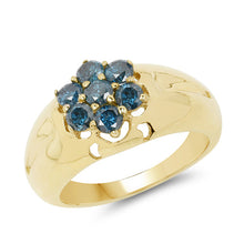 Load image into Gallery viewer, 14K Yellow Gold Plated 0.98 Carat Genuine Blue Diamond .925 Sterling Silver Ring
