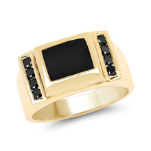 Load image into Gallery viewer, 2.14 Carat Genuine Black Onyx and Black Diamond .925 Sterling Silver Ring

