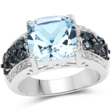 Load image into Gallery viewer, 4.98 Carat Genuine Blue Topaz and London Blue Topaz .925 Sterling Silver Ring
