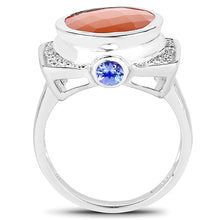 Load image into Gallery viewer, 5.99 Carat Genuine Peach Moonstone, Tanzanite and White Topaz .925 Sterling Silver Ring
