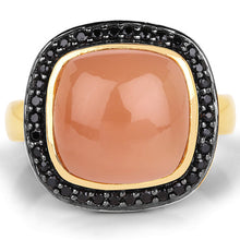 Load image into Gallery viewer, 14K Yellow Gold Plated 7.50 ct. t.w. Peach Moonstone and Black Spinel Ring in Sterling Silver
