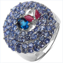 Load image into Gallery viewer, 3.31 Carat Genuine London Blue Topaz , Ruby &amp; Tanzanite .925 Sterling Silver Ring
