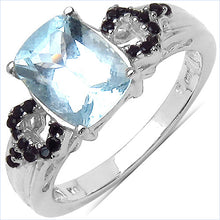 Load image into Gallery viewer, 1.92 Carat Genuine Aquamarine &amp; Black Spinel .925 Sterling Silver Ring

