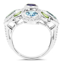 Load image into Gallery viewer, 5.13 Carat Genuine Amethyst , Blue Topaz &amp; Peridot .925 Sterling Silver Ring
