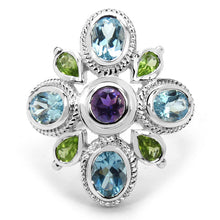 Load image into Gallery viewer, 5.13 Carat Genuine Amethyst , Blue Topaz &amp; Peridot .925 Sterling Silver Ring
