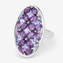 Load image into Gallery viewer, 3.13 Carat Genuine Amethyst, Tanzanite and White Topaz .925 Sterling Silver Ring
