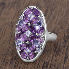 Load image into Gallery viewer, 3.13 Carat Genuine Amethyst, Tanzanite and White Topaz .925 Sterling Silver Ring

